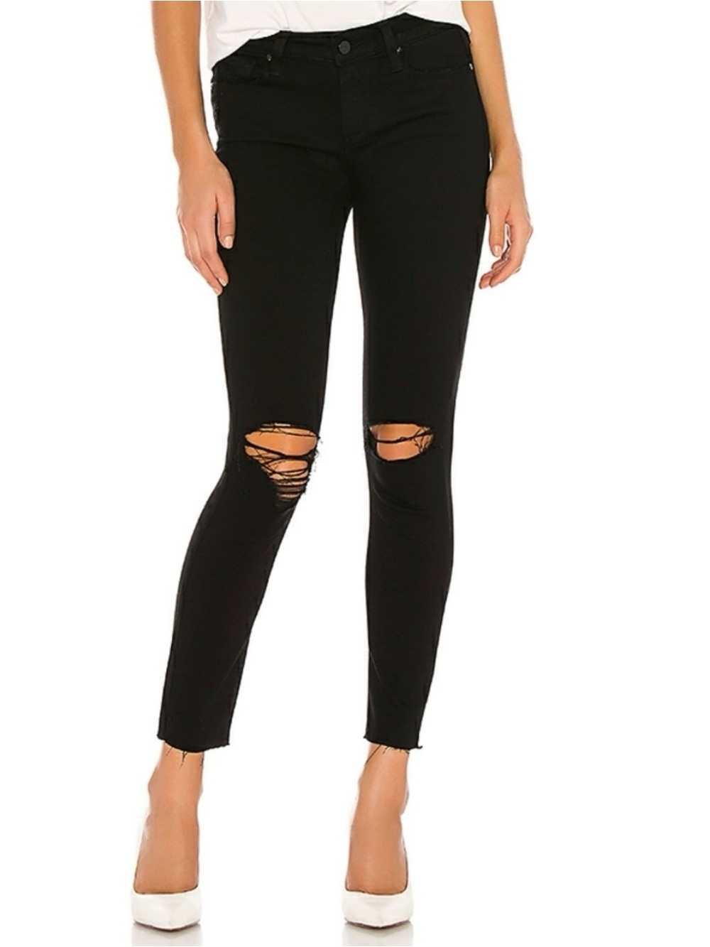 PAIGE Verdugo Ankle Distressed Skinny Jeans in Black, Size 27